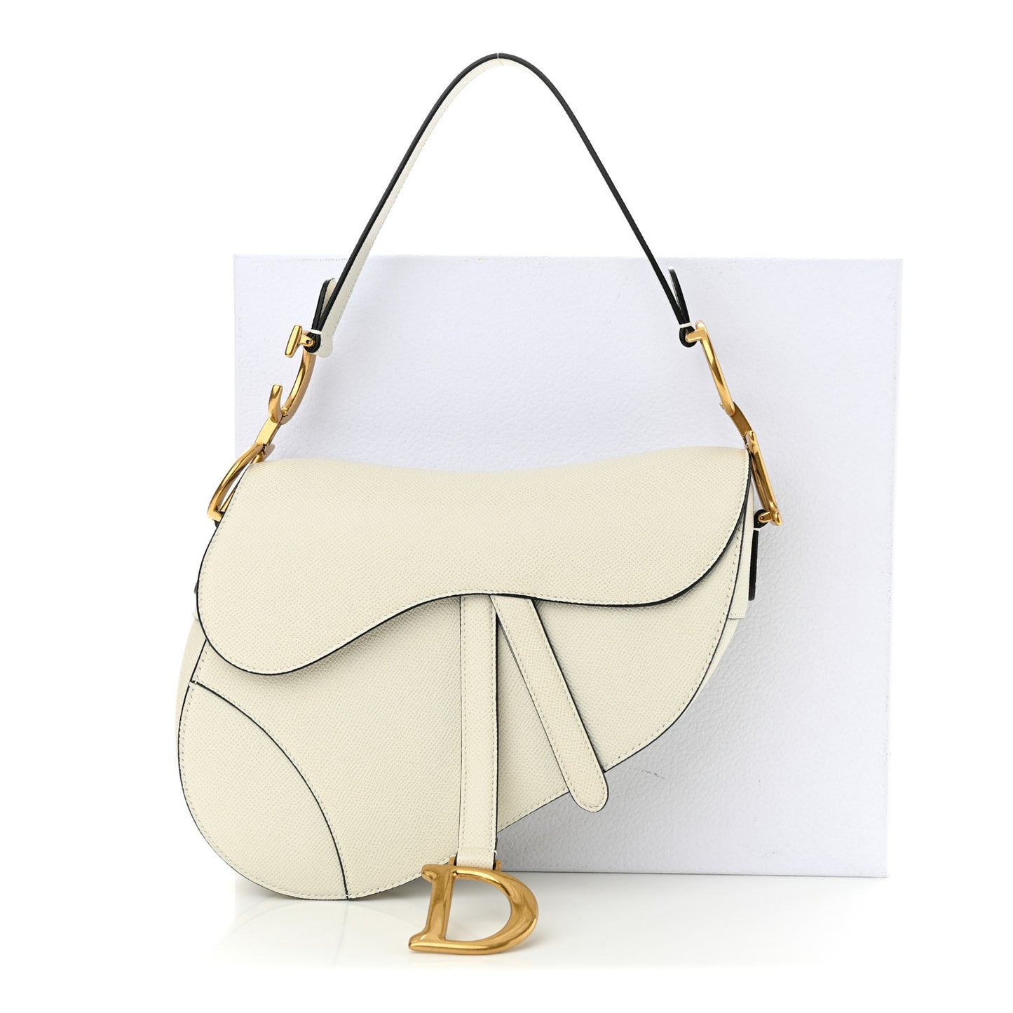 CHRISTIAN DIOR Grained Calfskin Saddle Bag White