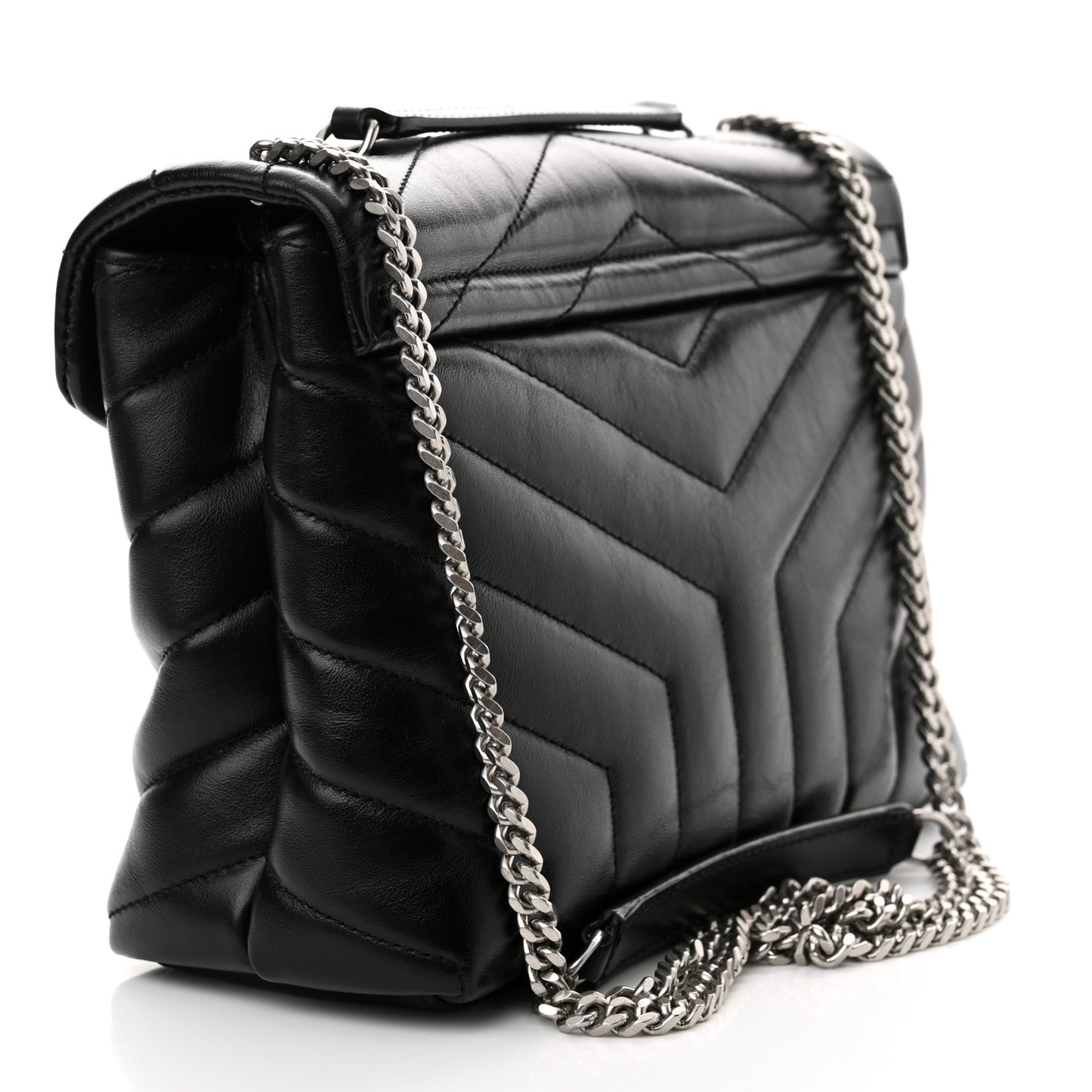 Calfskin Y Quilted Monogram Small Loulou Chain Satchel Black