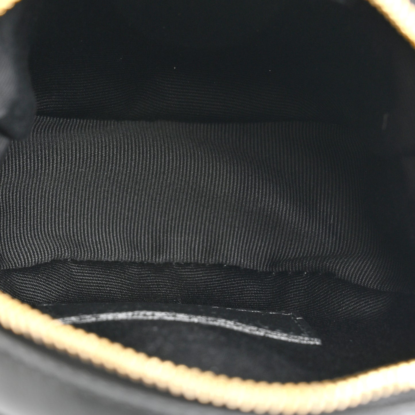 Calfskin Matelasse Chevron Quilted Baby Round Vinyle Belt Bag Black
