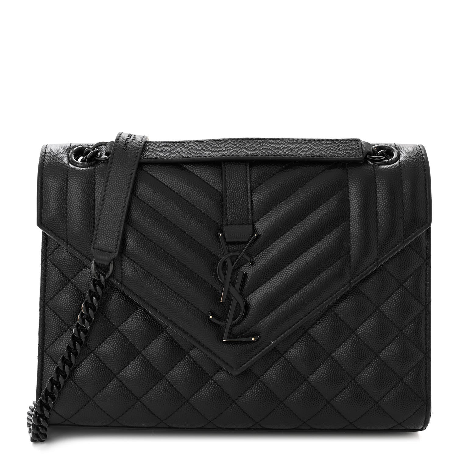 Saint Laurent Grain De Poudre Textured Mixed Matelasse Triquilt Medium Monogram Monochrome Satchel Black 1 of 12