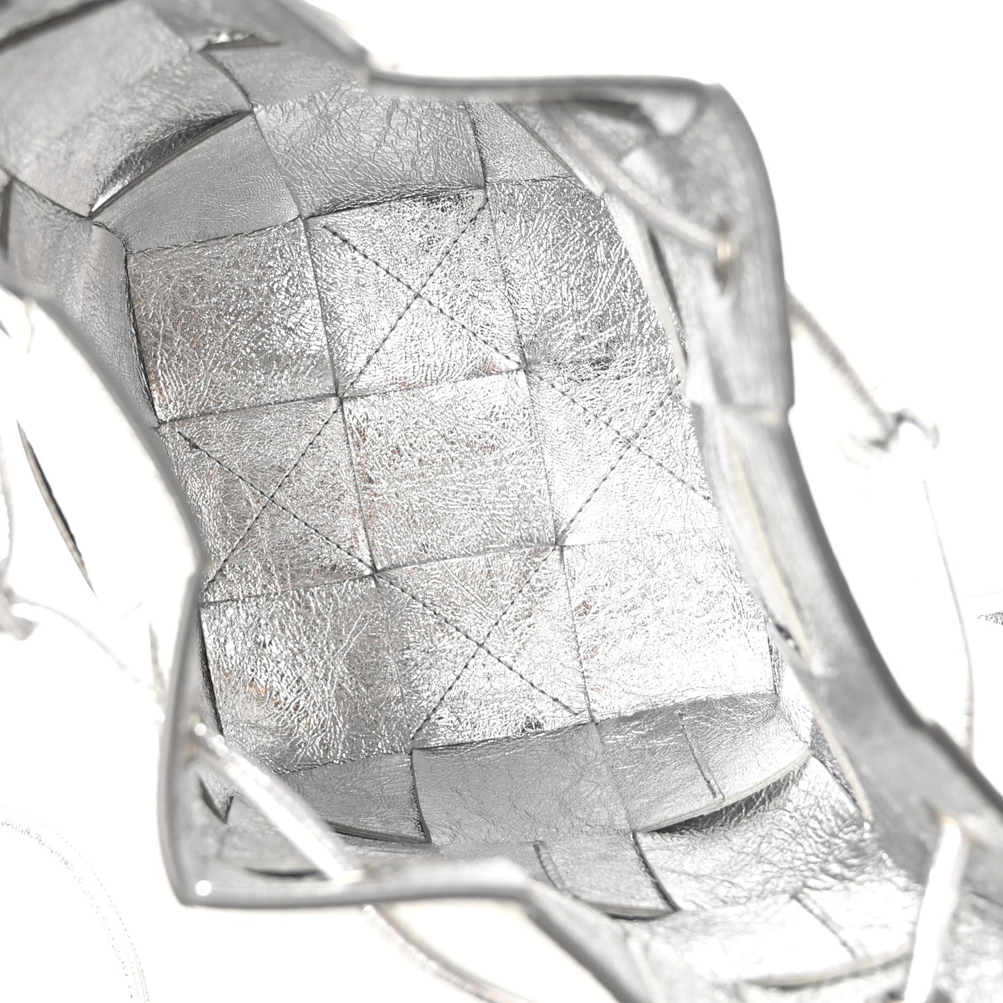Metallic Crinkled Lambskin Maxi Intrecciato Cassette Bucket Bag Silver