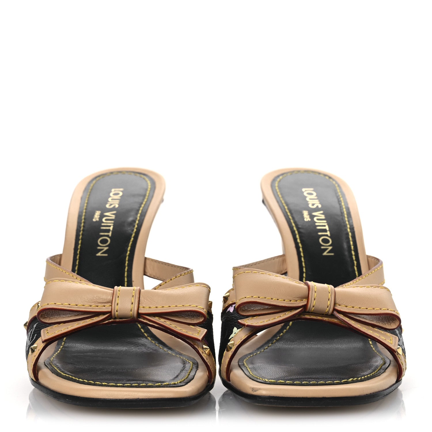 Louis Vuitton Monogram Multicolor Bow Wedge Sandals 38.5 Black 3 of 15