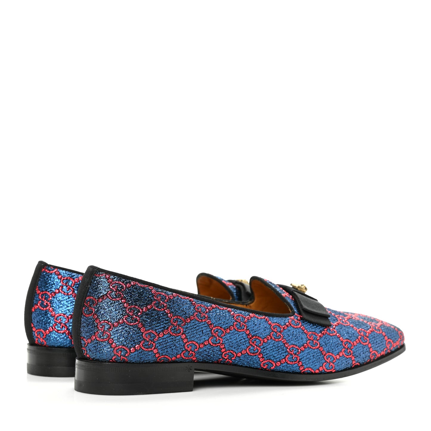 Lurex GG Monogram Mens Bow Loafers 6.5 Iridescent Blue Iridescent Red Black