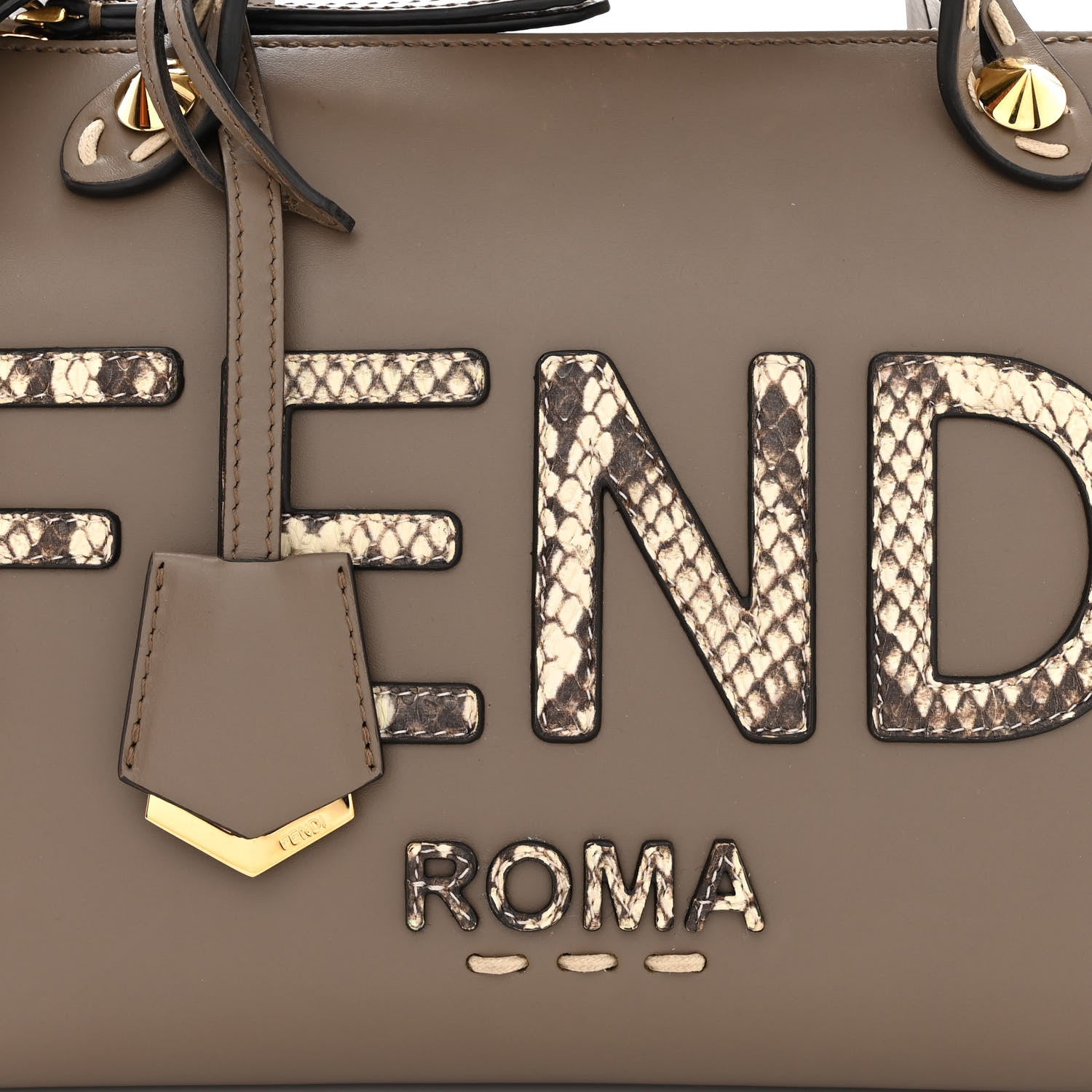 Fendi Vitello King Elaphe Python Print Logo Medium By The Way Boston Bag Tartufo Daisy Roccia 10 of 12