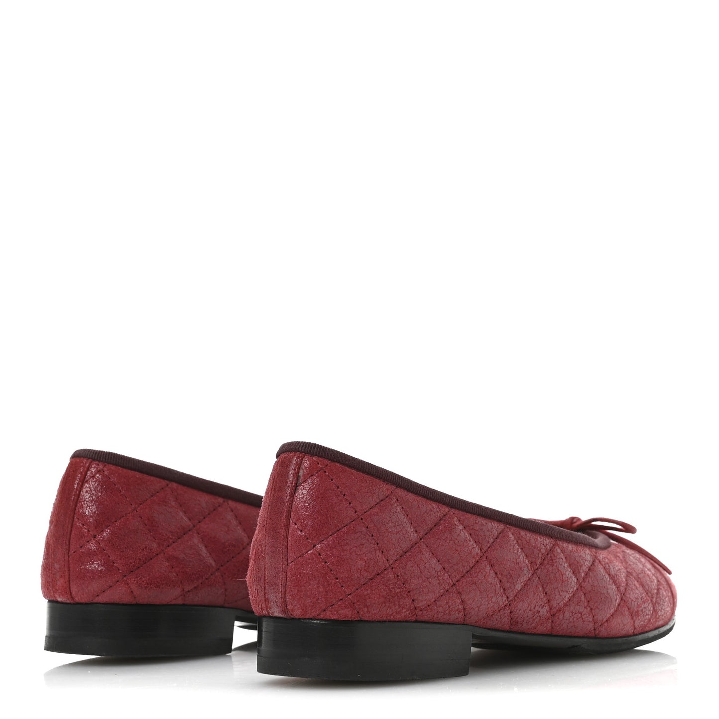 Suede Calfskin Quilted Cap Toe CC Ballerina Flats 38 Red