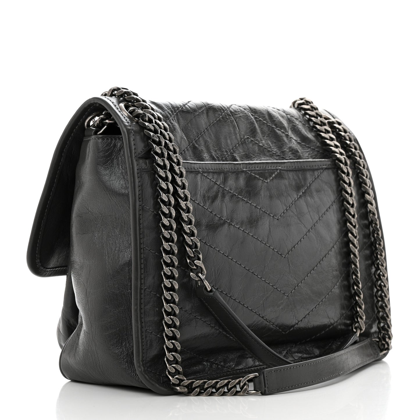 Crinkled Calfskin Matelasse Monogram Medium Niki Chain Satchel Fog