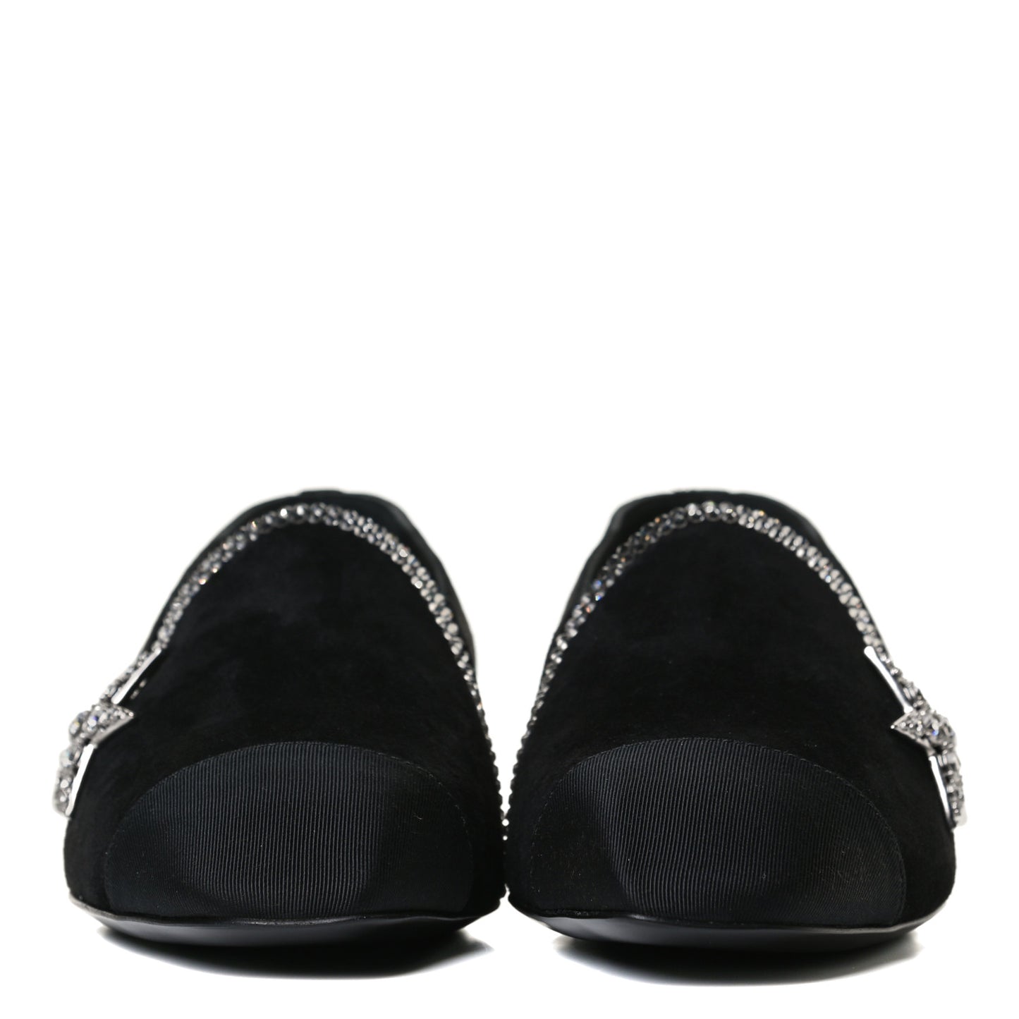 Suede Calfskin Grosgrain Crystal Star Mocassin Loafers 36.5 Black