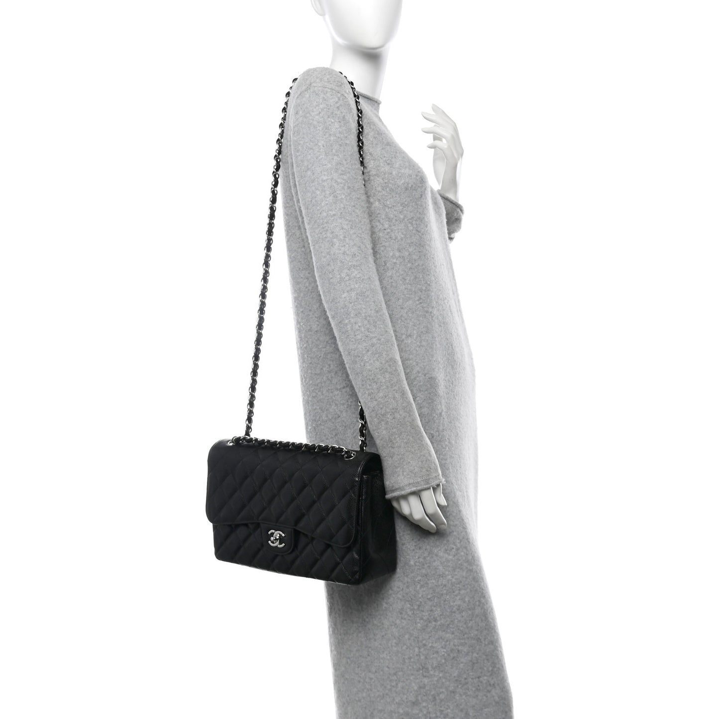 Caviar Quilted Jumbo Double Flap Black