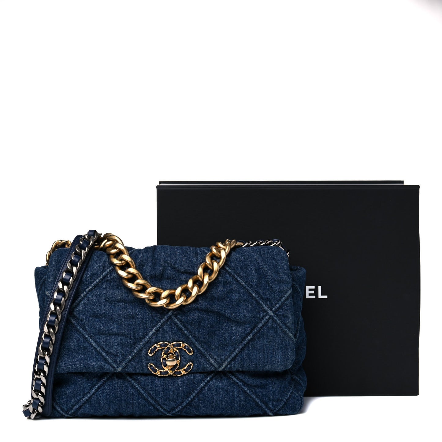 Denim Quilted Large Chanel 19 Flap Blue