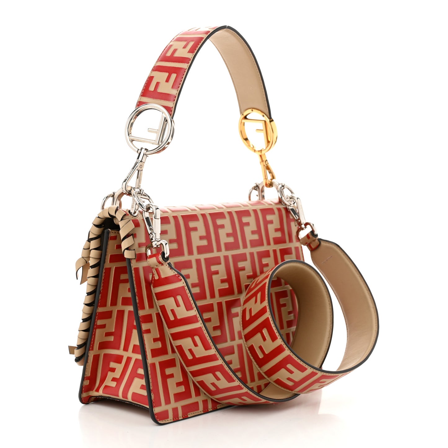 Vitello Century F is Fendi Whipstitch Threads FF Embossed Kan I Shoulder Bag Amido Fiamma