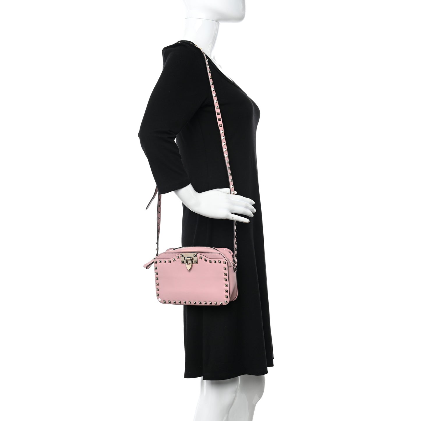 Calfskin Rockstud Flip Lock Camera Crossbody Bag Loto