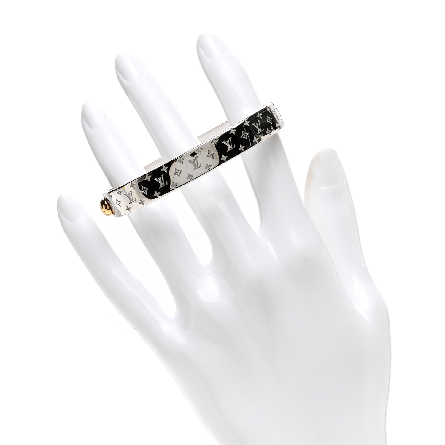 Louis Vuitton Brass Palladium Plated Nanogram Cuff M Silver 2 of 6