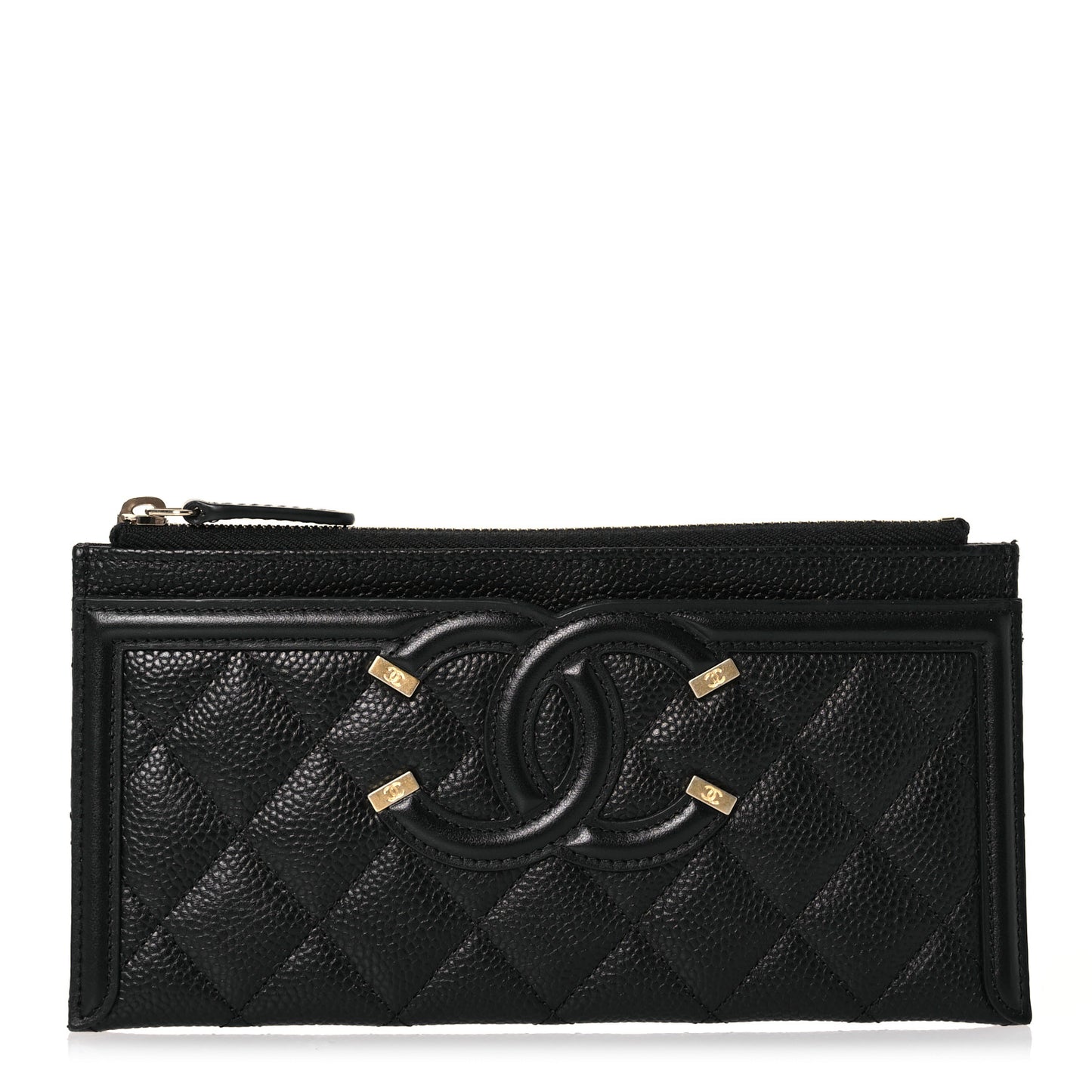 Caviar Quilted Filigree Zip Pouch Black