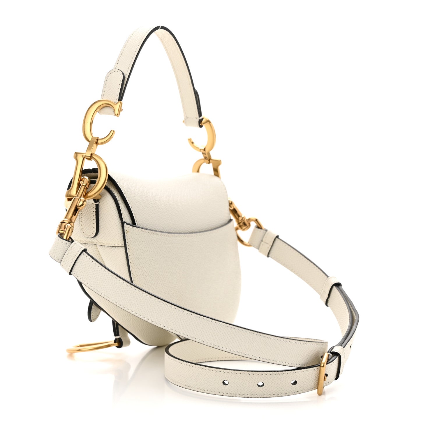 Grained Calfskin Mini Saddle Bag With Strap White
