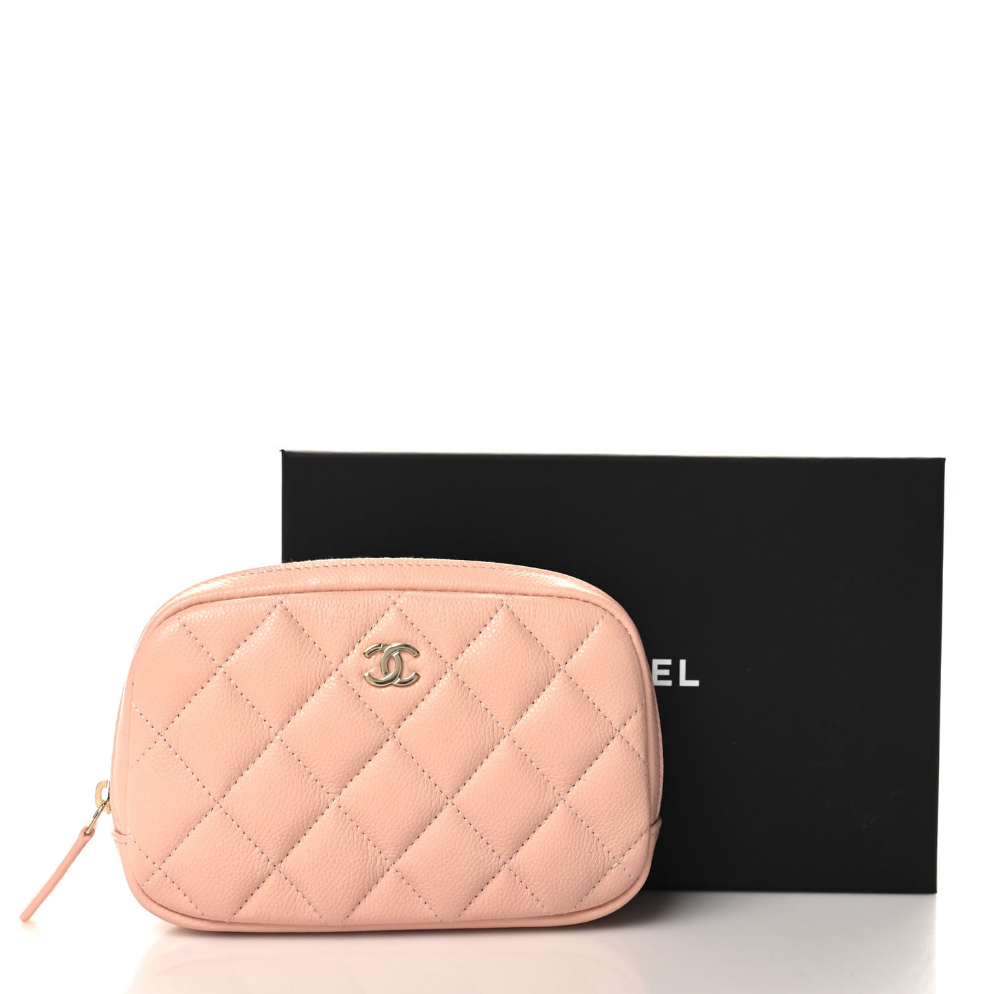 Caviar Quilted Small Curvy Pouch Cosmetic Case Light Pink