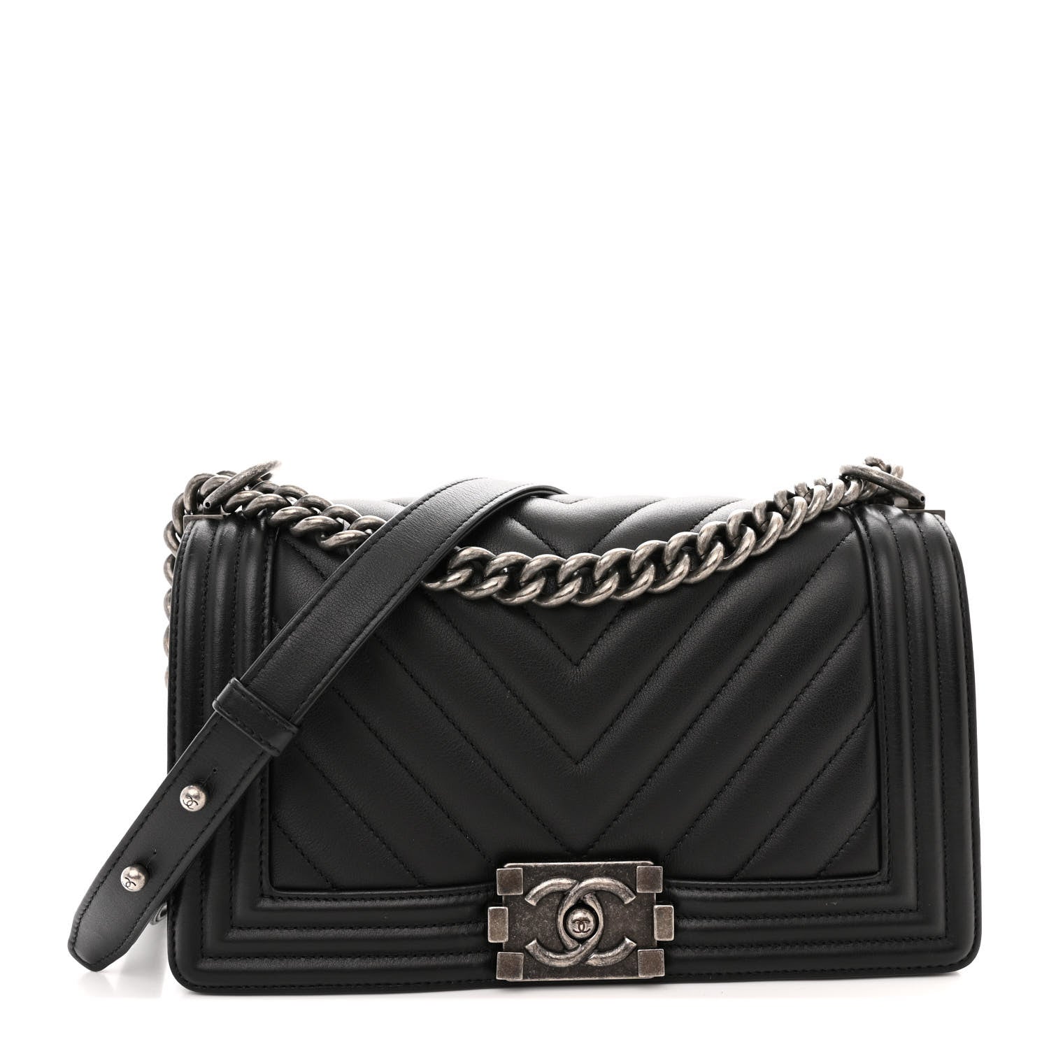 Chanel Lambskin Chevron Quilted Medium Boy Flap Black 1 of 11