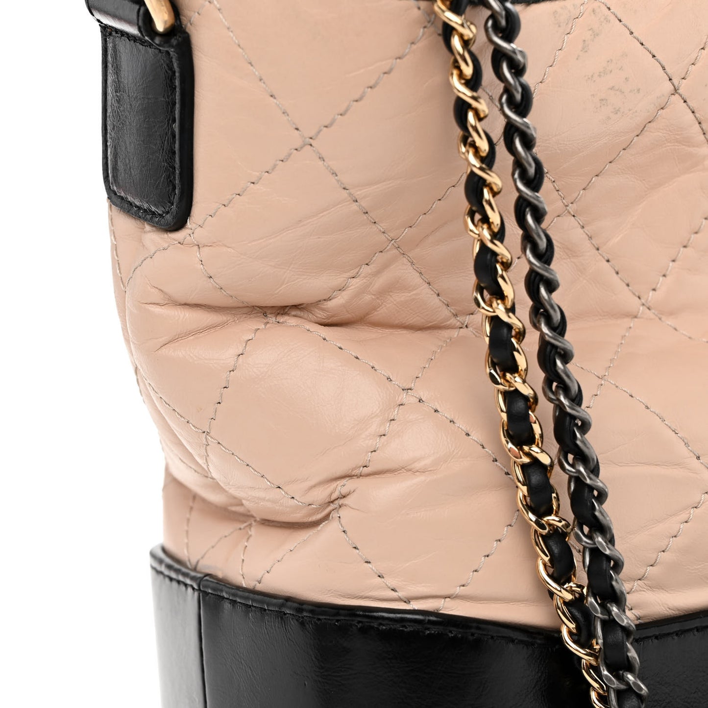 Aged Calfskin Quilted Medium Gabrielle Hobo Beige Black