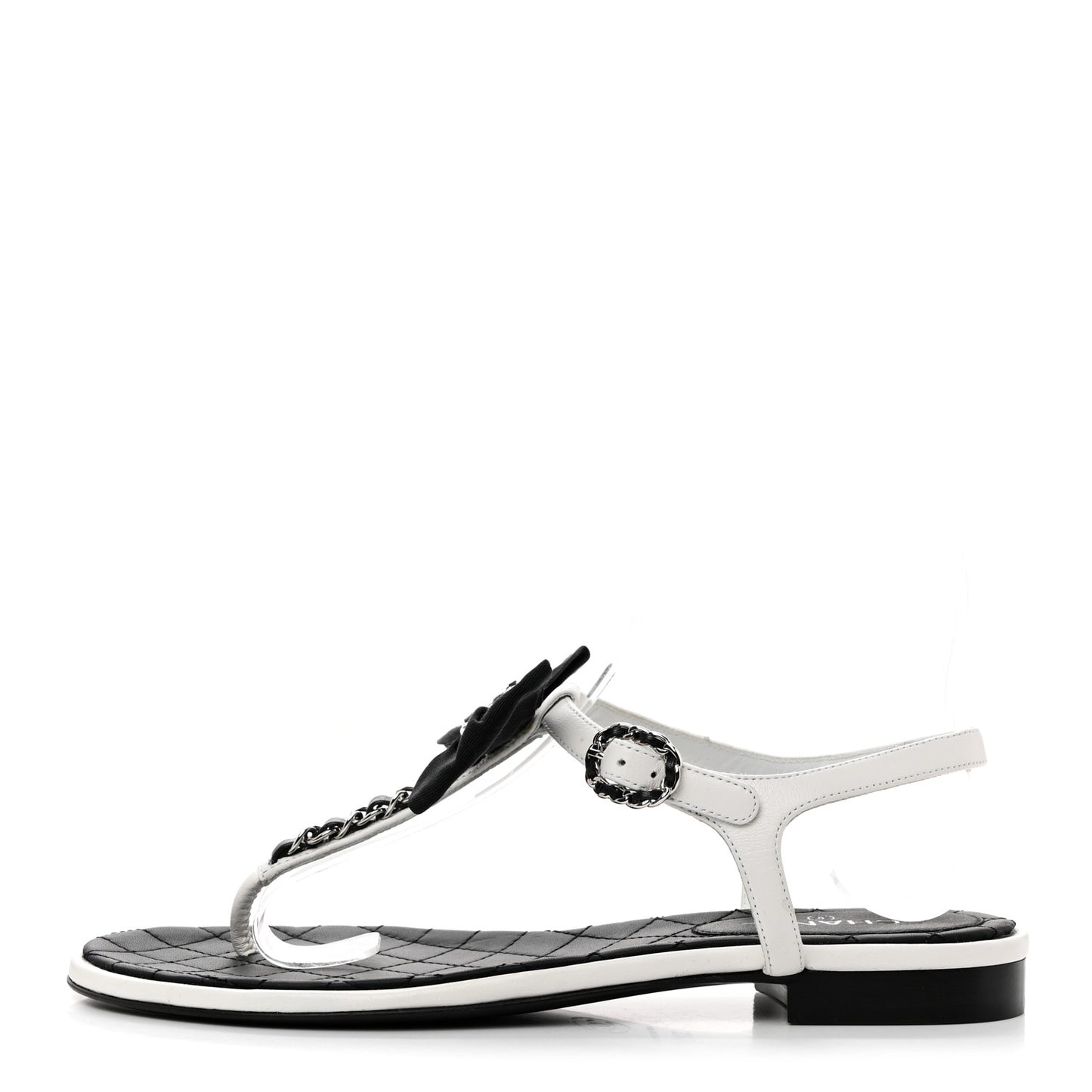 Lambskin Crystal Chain CC Logo Thong Sandals 37 White