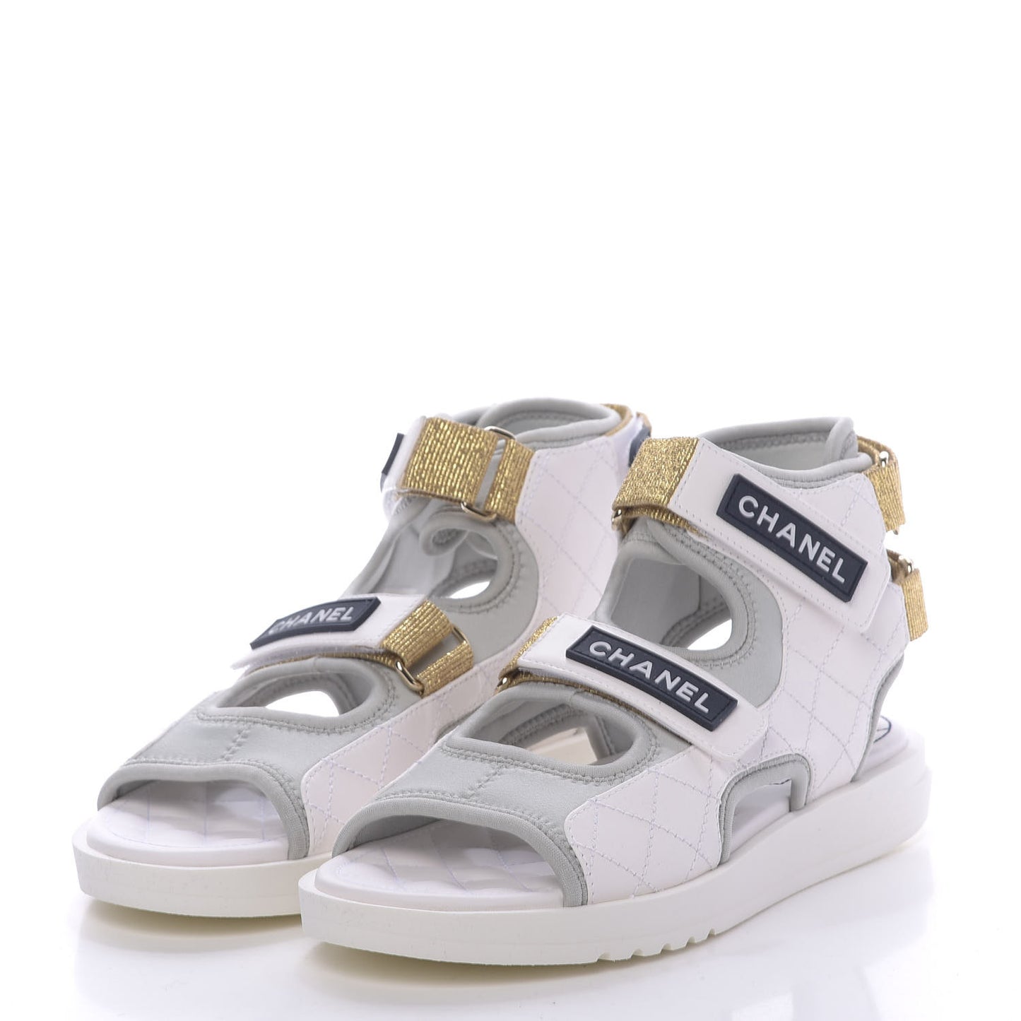Goatskin Fabric Gladiator Sandals 37.5 White Light Grey Navy Blue