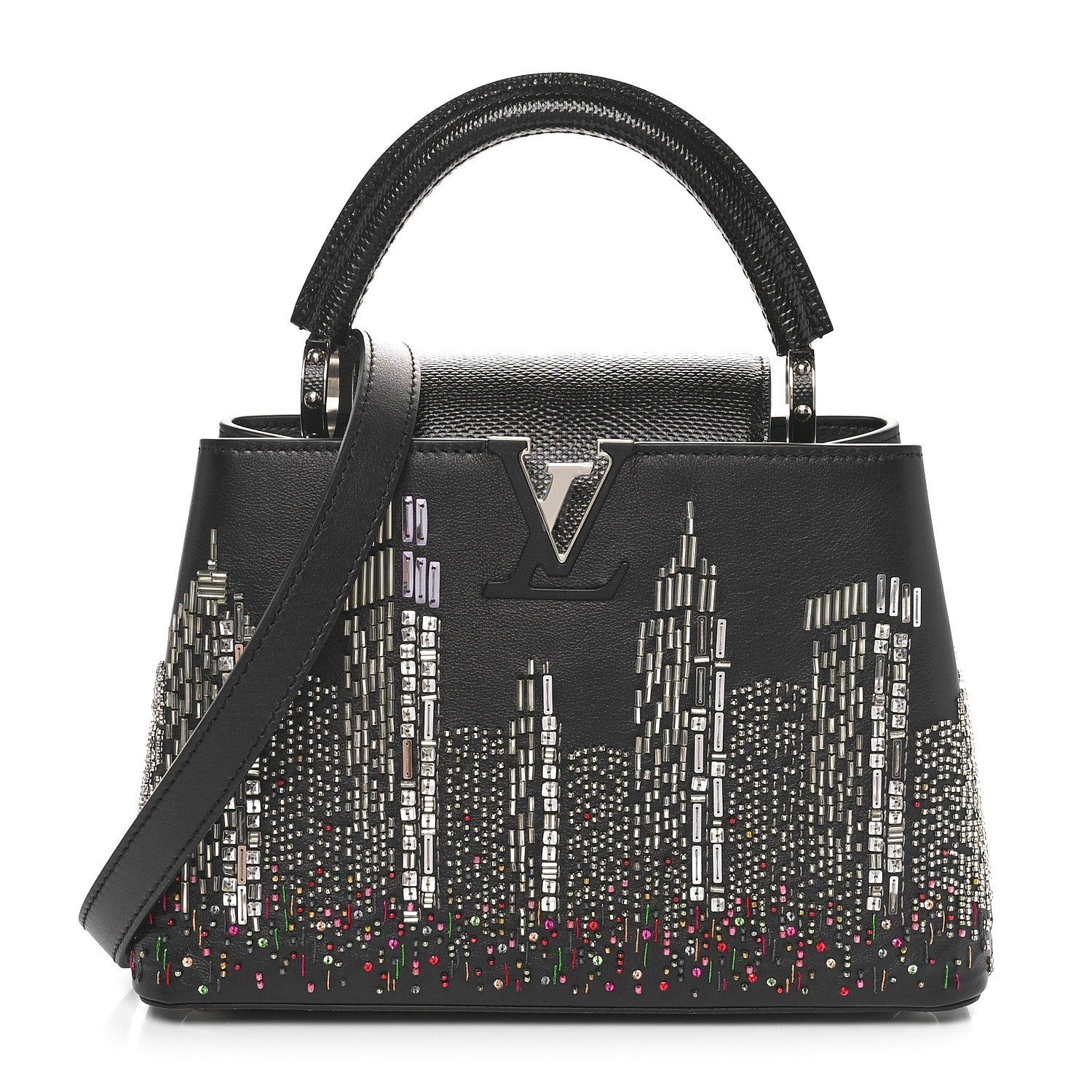 Louis Vuitton Calfskin Karung Beaded 57th Street NYC Skyline Capucines BB Black 1 of 10