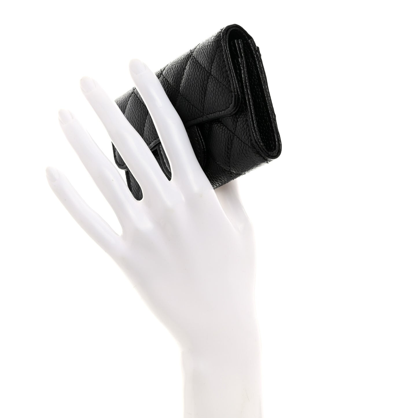 Caviar Quilted Flap Card Holder Wallet Black