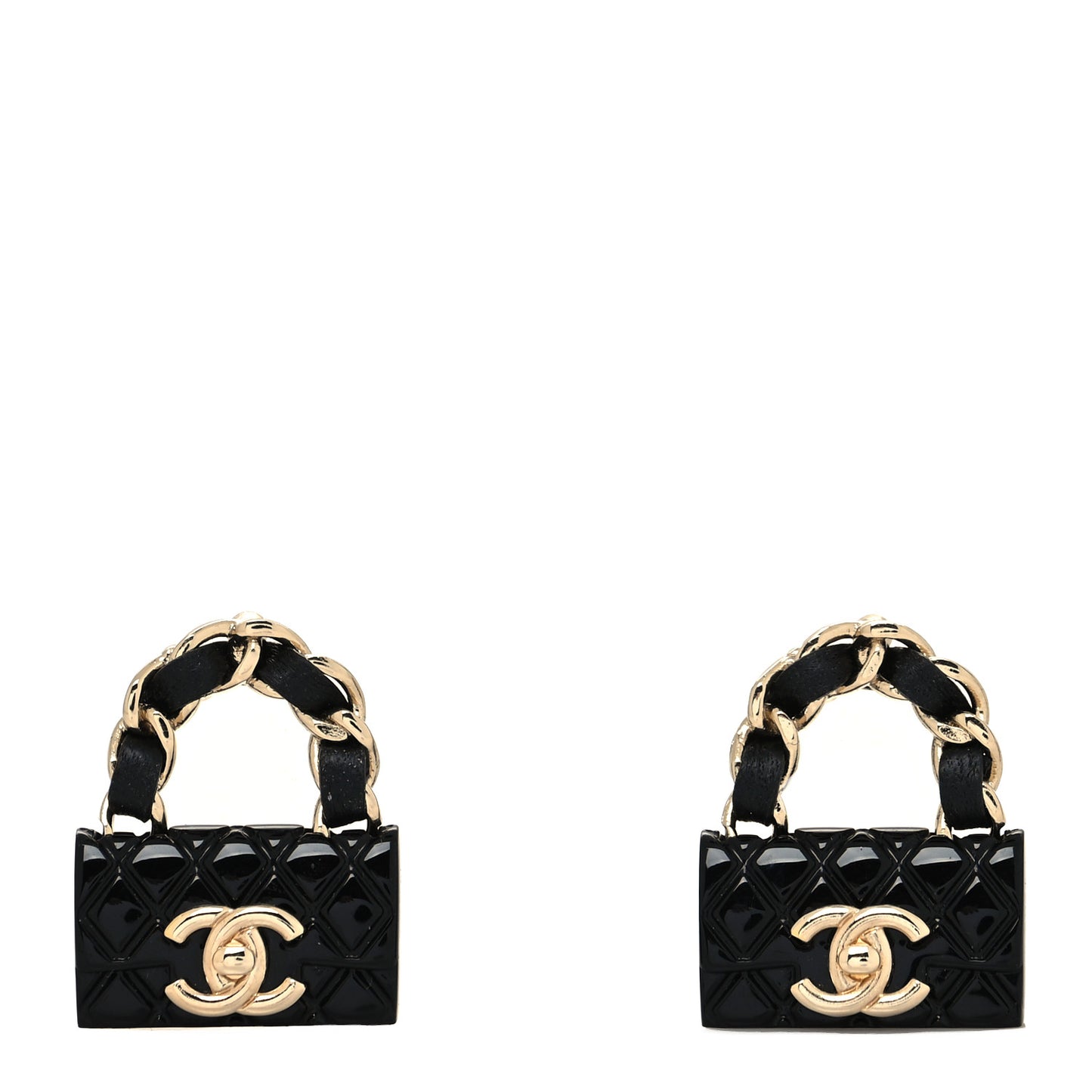 Metal Resin Lambskin Quilted CC Turnlock Chain Flap Bag Earrings Black Gold