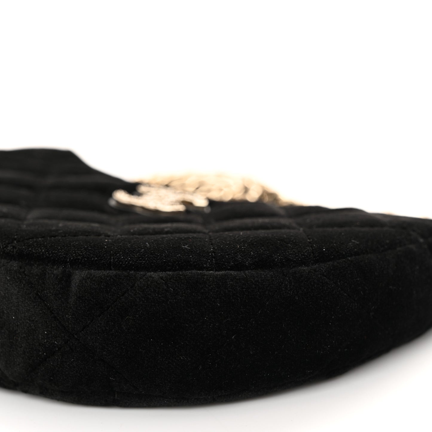 Velvet Crystal Quilted Chain Hobo Black