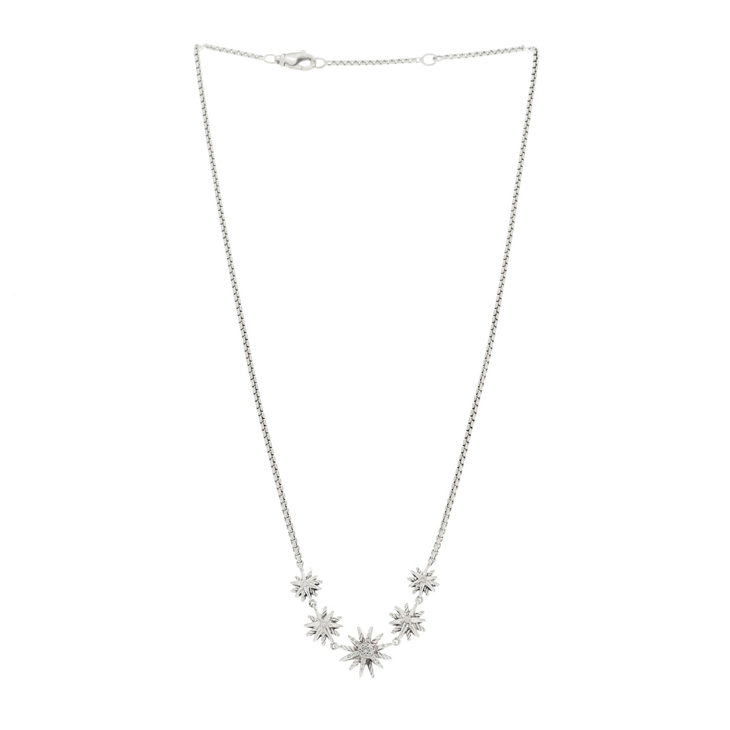 Sterling Silver Diamond Starburst 5 Station Necklace