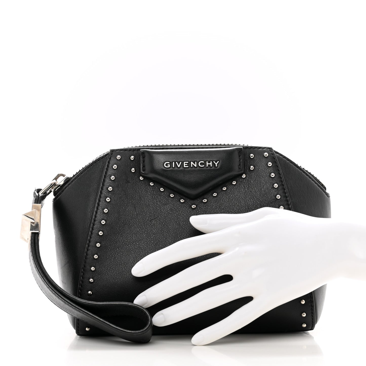 Calfskin Small Studded Antigona Beauty Wristlet Black