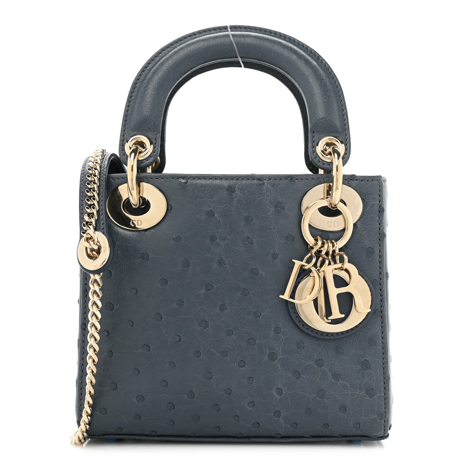 クリスチャン・ディオール　Dior Christian Dior Ostrich Mini Lady Dior Dark Grey 1321490 – FASHIONPHILE