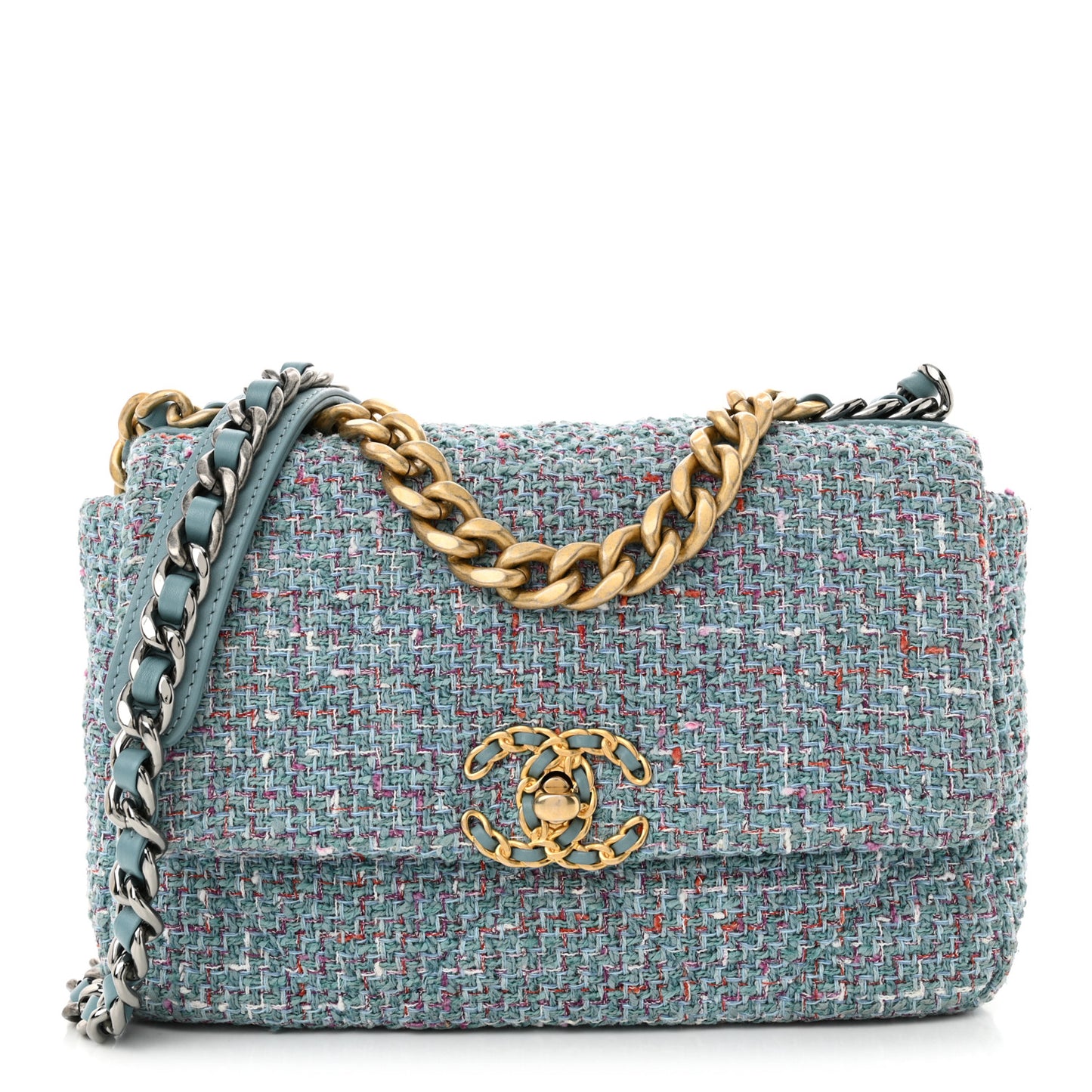 Tweed Quilted Medium Chanel 19 Flap Blue Multicolor