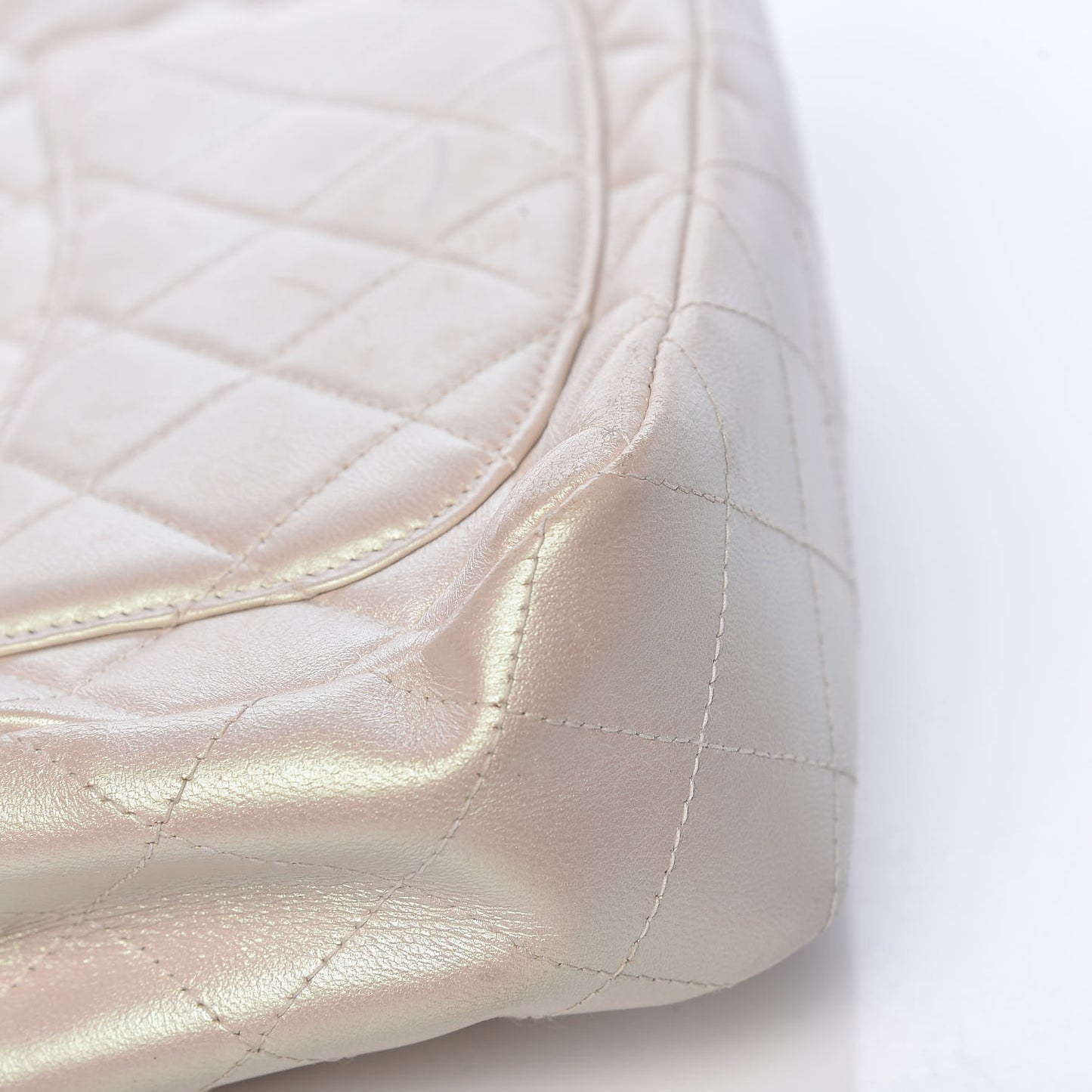 Metallic Lambskin Quilted Extra Mini Rectangular Flap Ivory