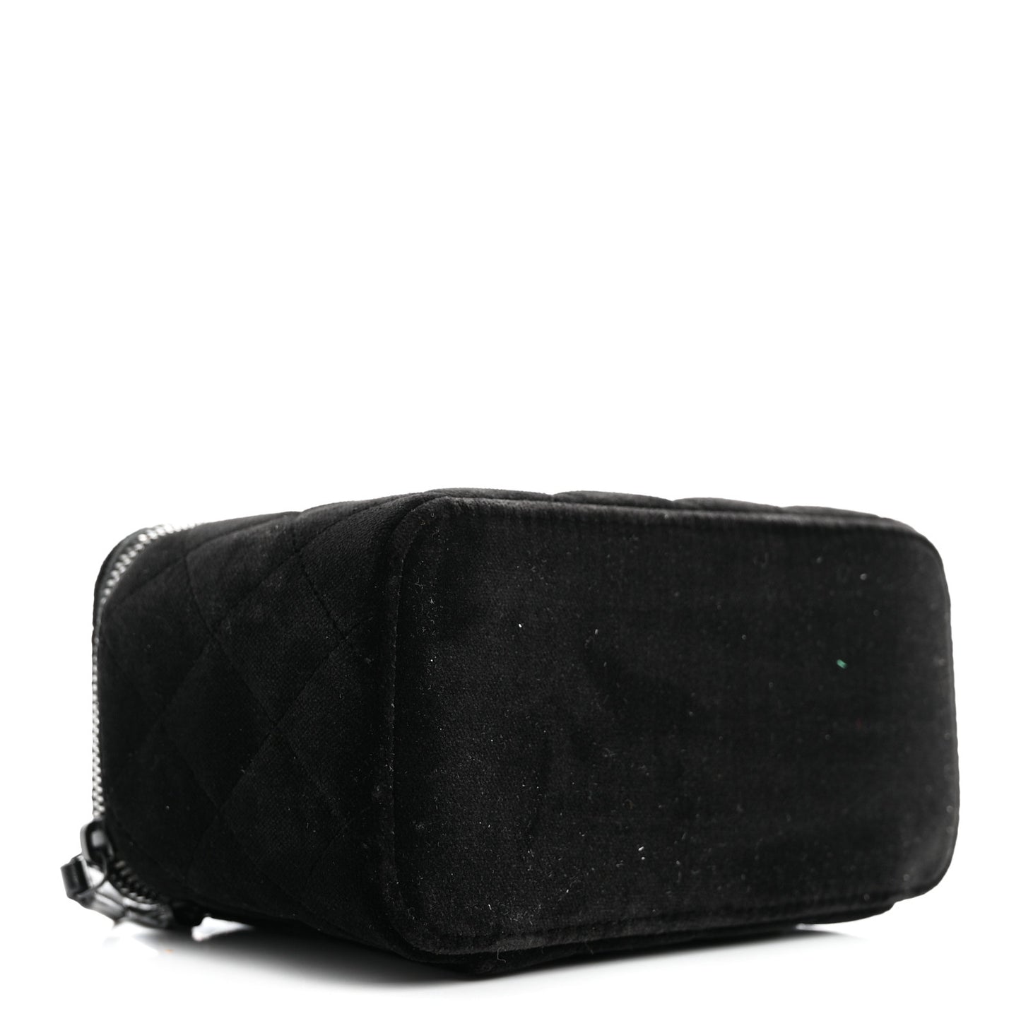 Velvet Quilted Small Vanity Case With Chain Black