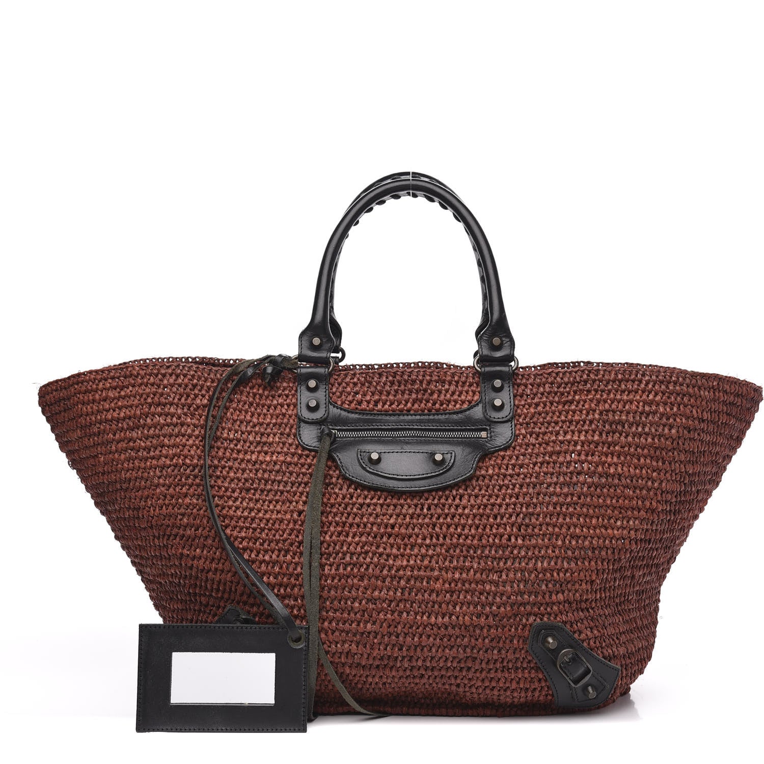 Balenciaga Raffia Woven Large Tote Brown Black 657884 – FASHIONPHILE