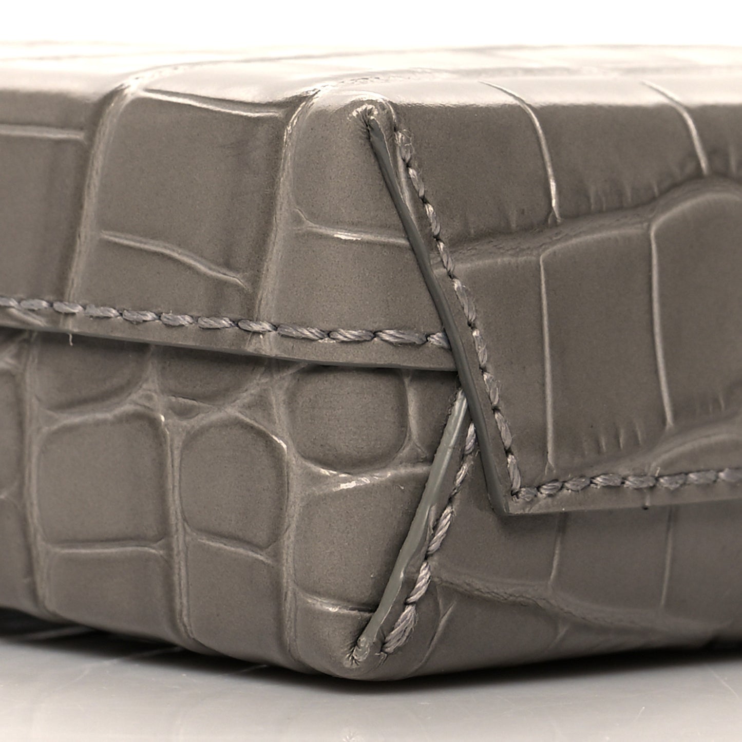Calfskin Crocodile Embossed Logo Shopping Phone Holder Bag Steel Grey