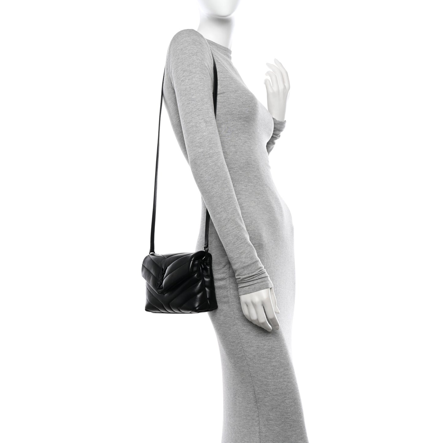 Calfskin Y Quilted Monogram Monochrome Toy Loulou Crossbody Bag Black