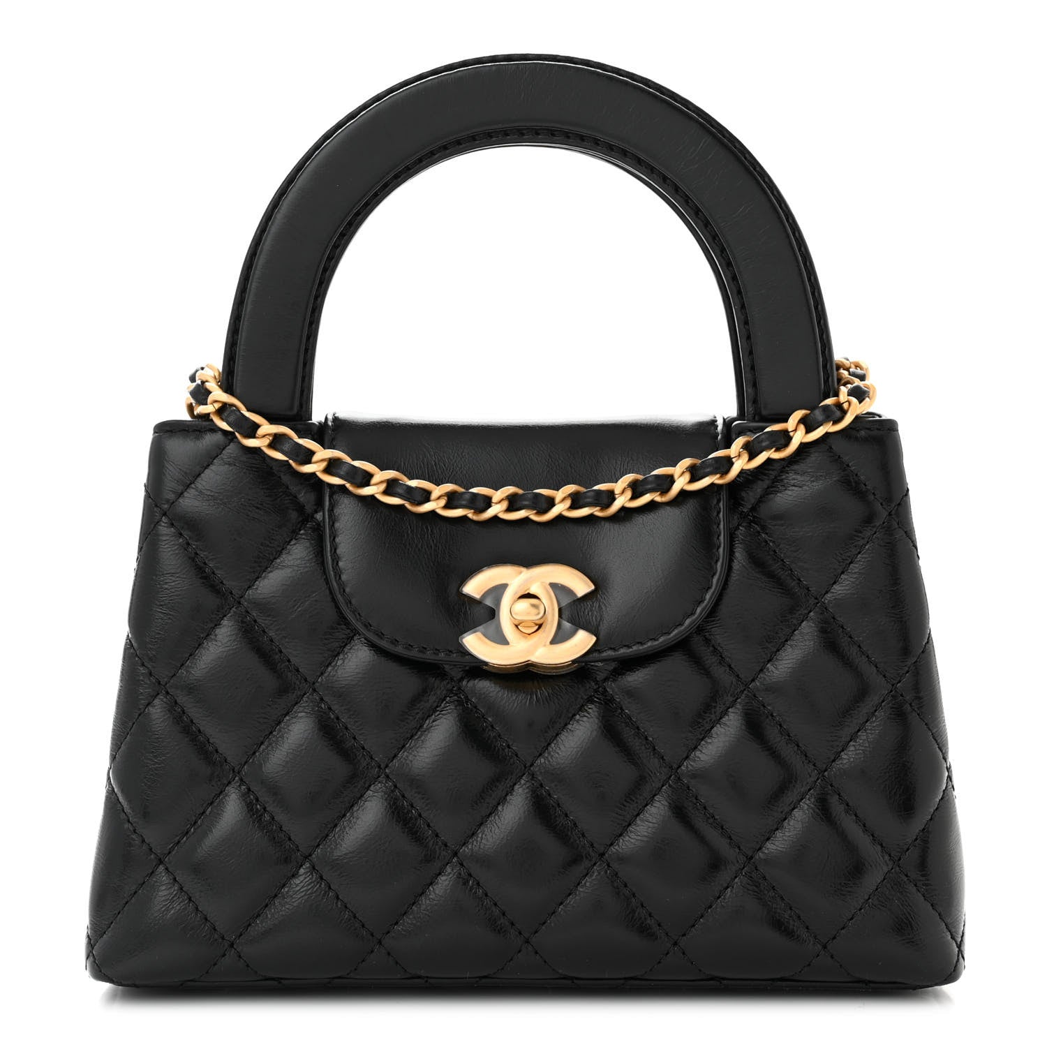 Chanel Shiny Aged Calfskin Quilted Nano Kelly Shopper Black 1 of 11