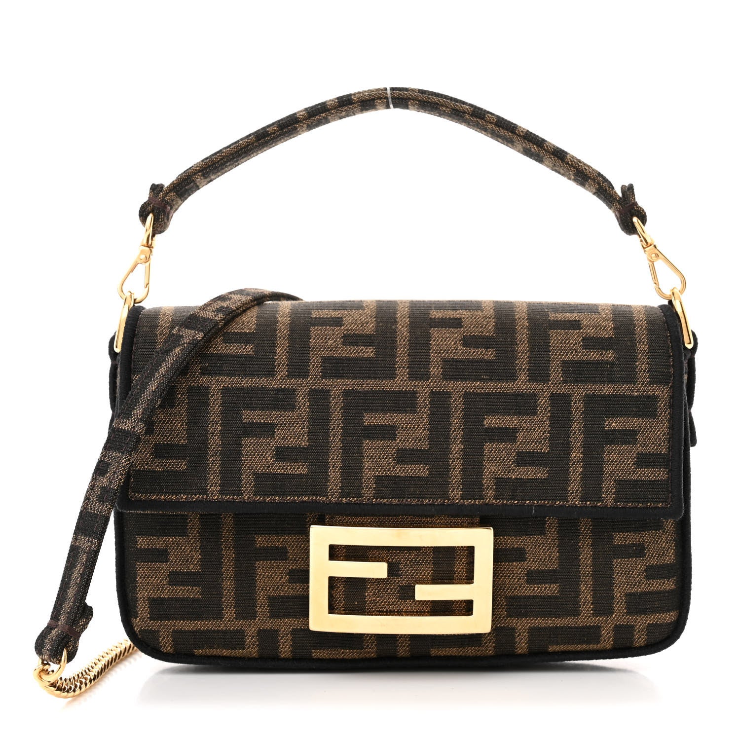 Fendi Fabric Jacquard FF 1974 Mini Baguette Tobacco Moro Black 1 of 12