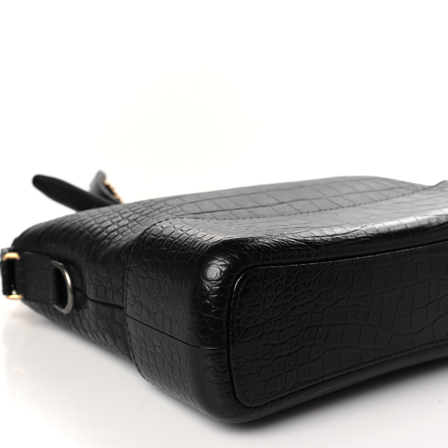 Crocodile Embossed Calfskin Medium Gabrielle Cocodile Hobo Black