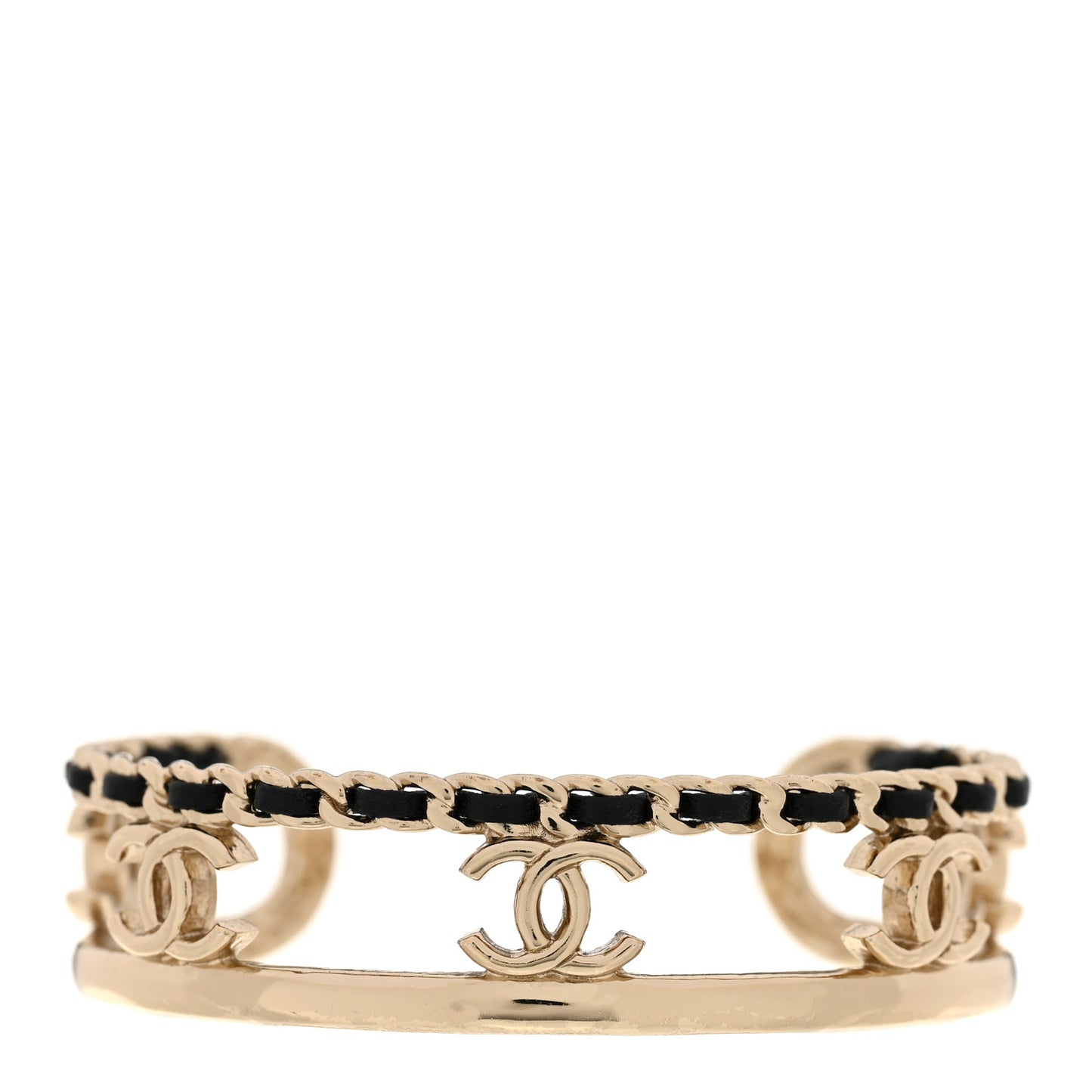 Metal Lambskin Chain CC Bracelet M Gold