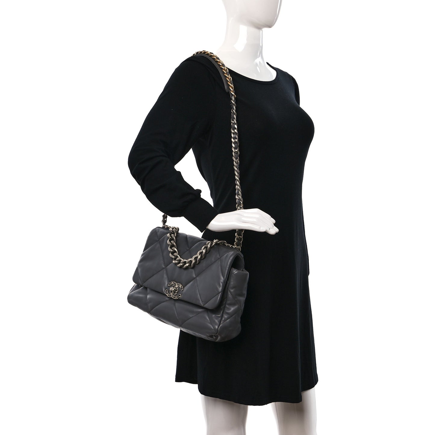 Lambskin Quilted Large Chanel 19 Flap Dark Grey