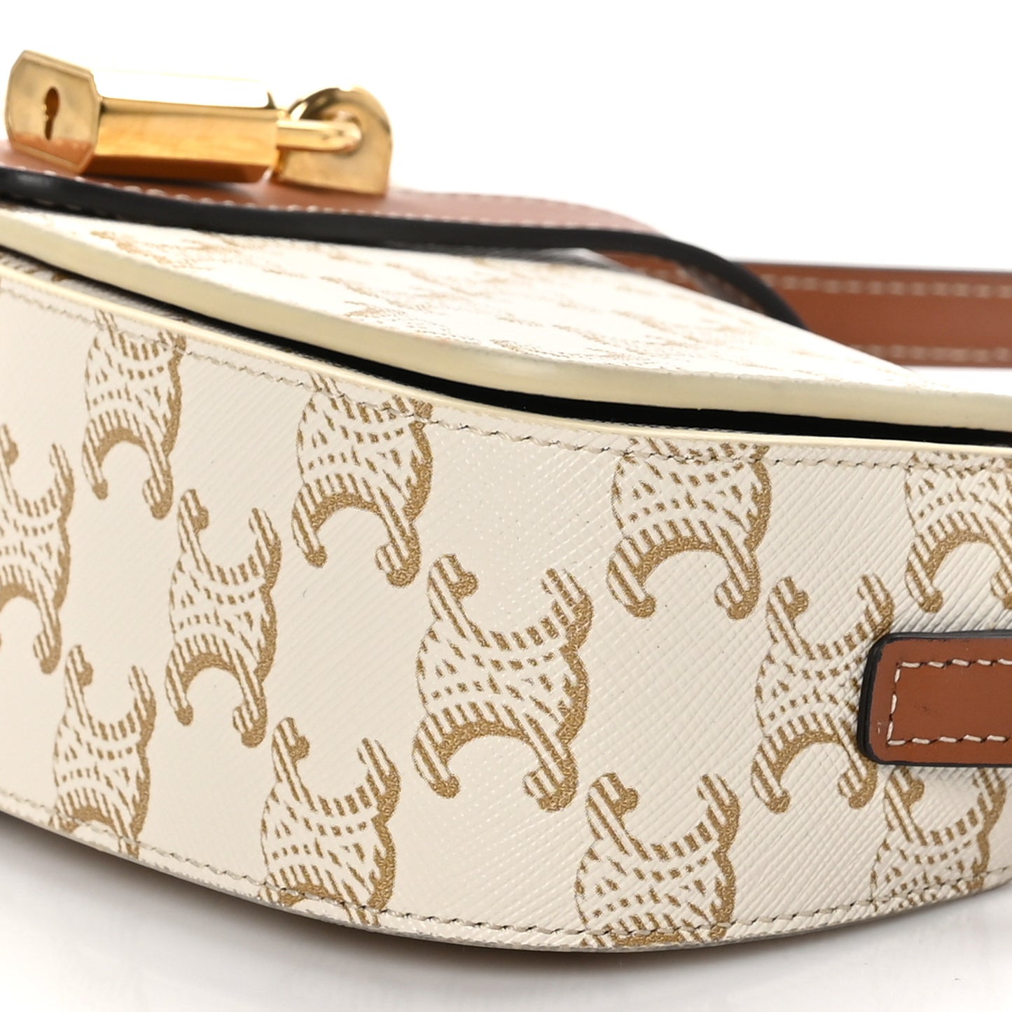 Triomphe Canvas Calfskin Tabou Clutch on Strap White Tan