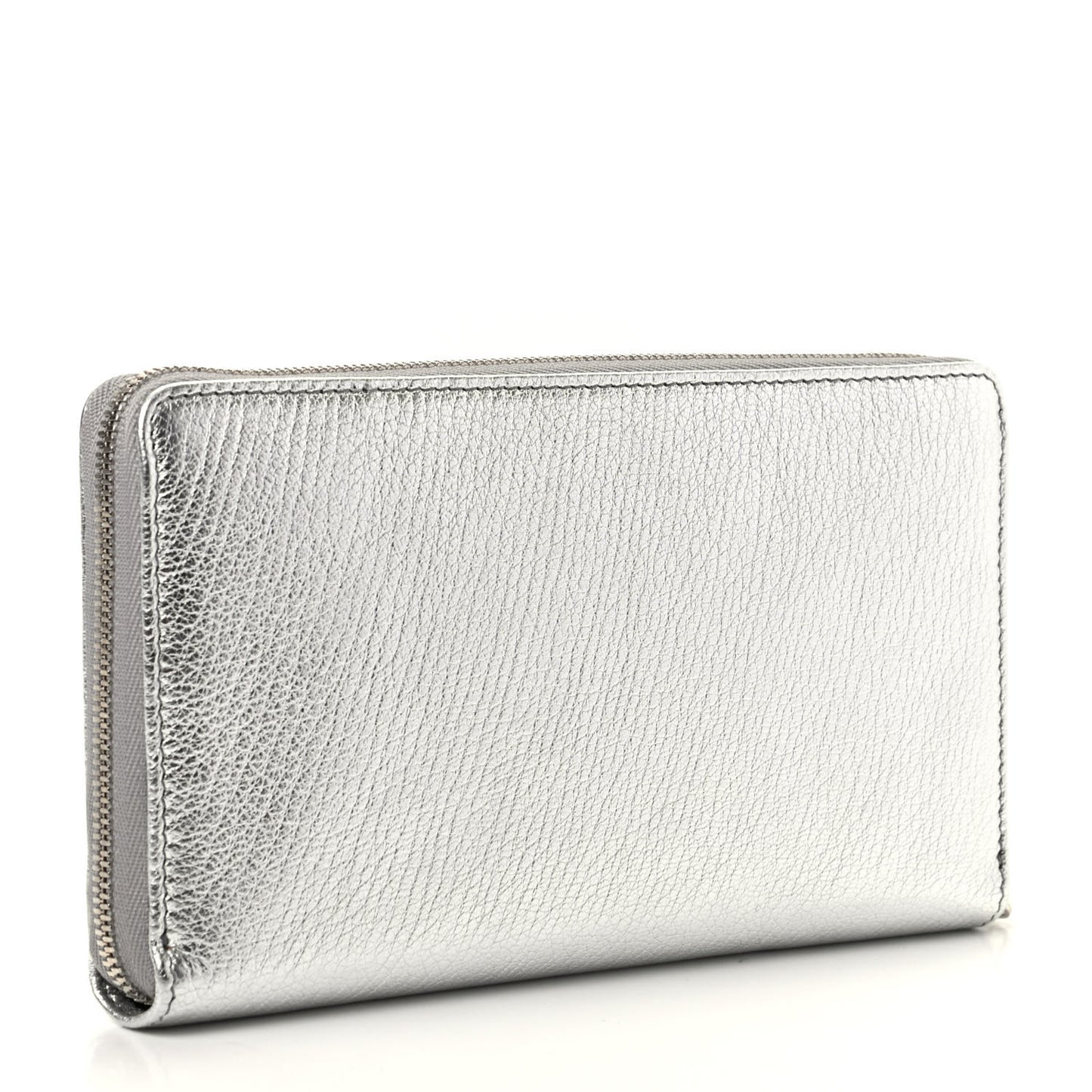 Metallic Goatskin Logo Everyday Continental Zip Around Wallet Argent Black