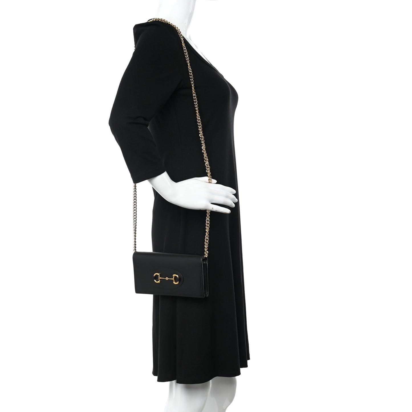 Boarded Plutone Calfskin Horsebit 1955 Wallet On Chain Black