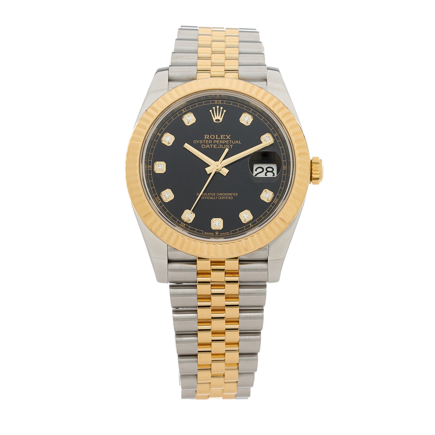 Stainless Steel 18K Yellow Gold Diamond 41mm Oyster Perpetual Datejust Watch Black 126333