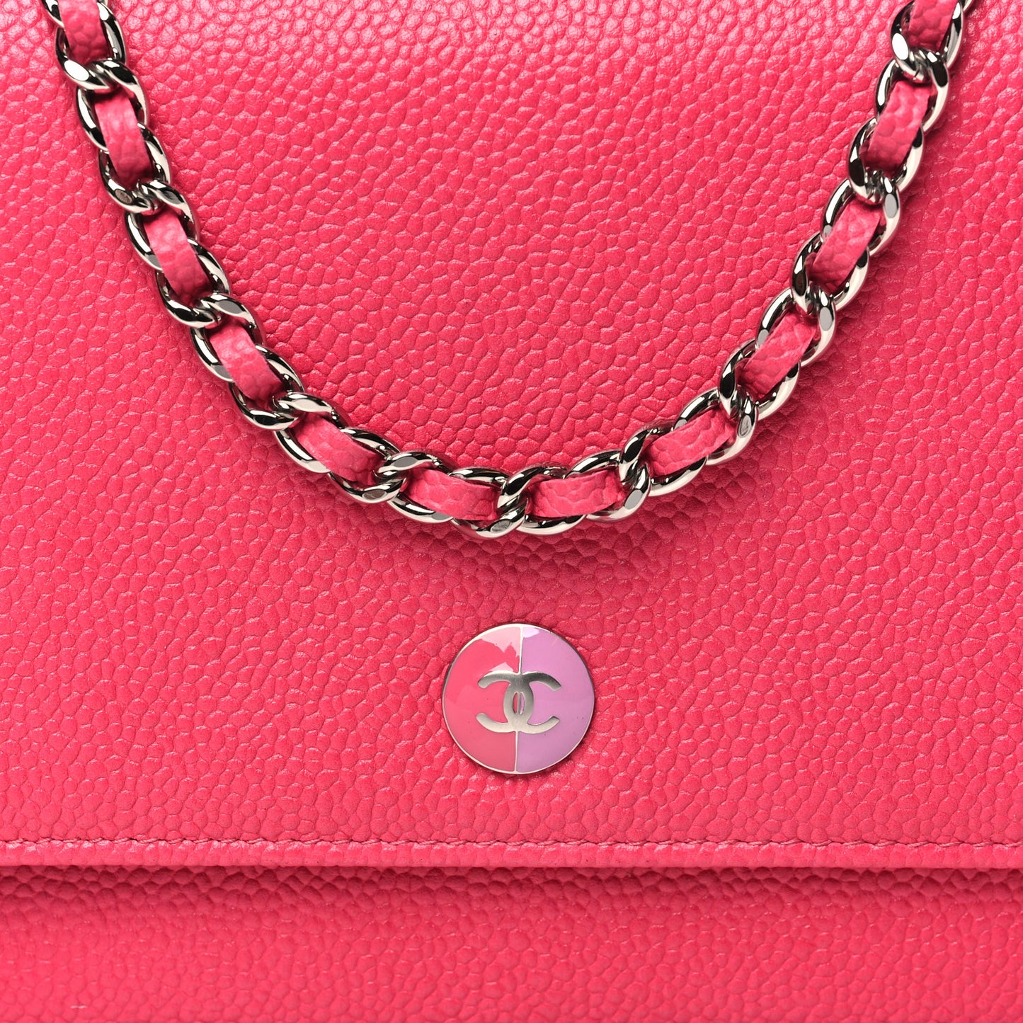 Caviar Enamel Button CC Wallet on Chain WOC Dark Pink