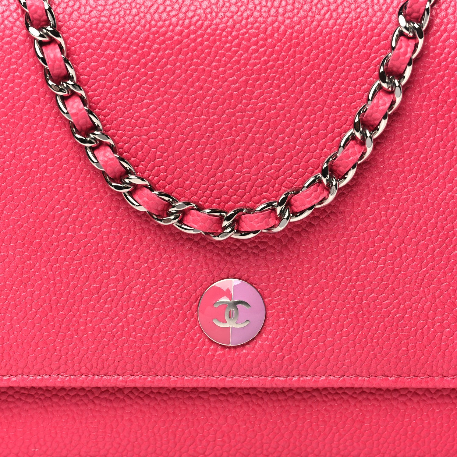Chanel Caviar Enamel Button CC Wallet on Chain WOC Dark Pink 9 of 11