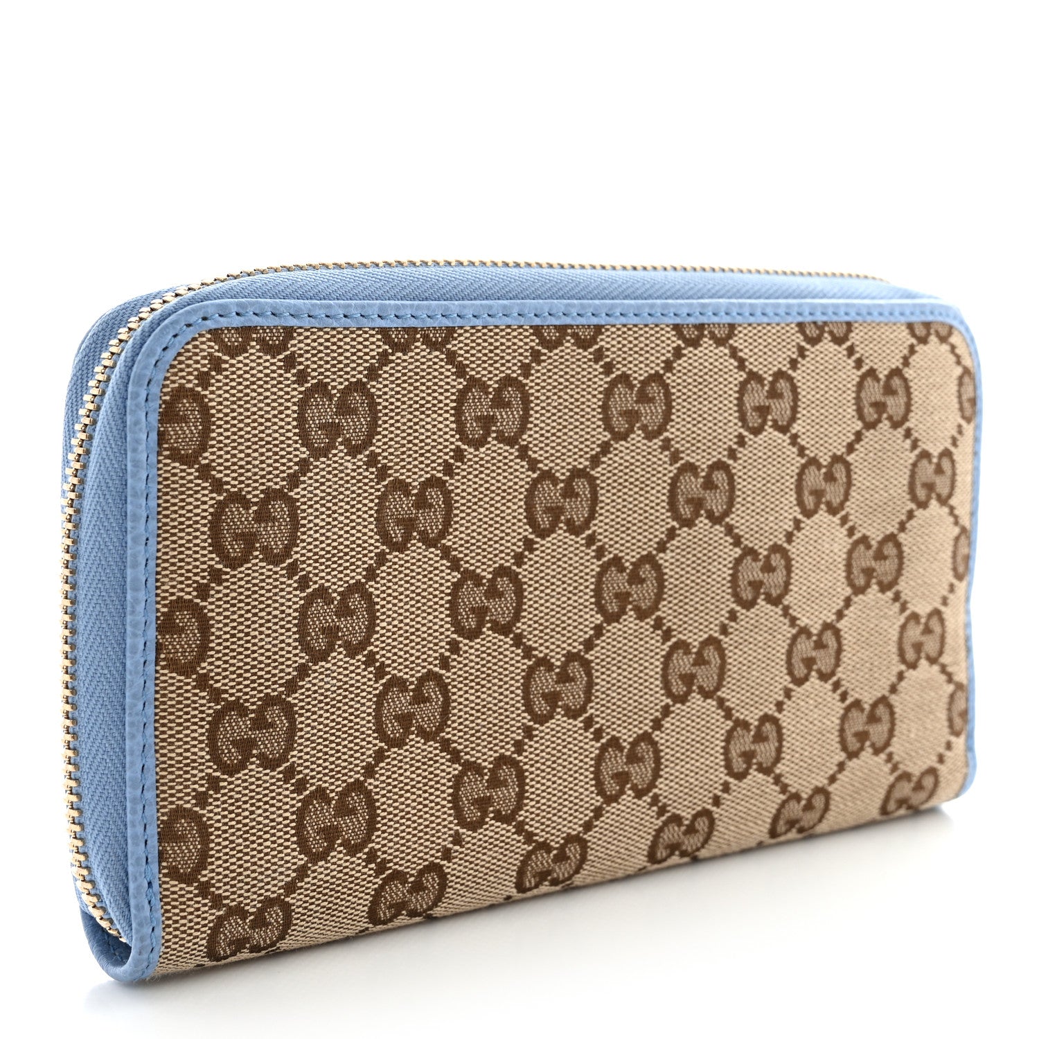 Gucci Monogram Dollar Calfskin Zip Around Wallet Beige Ebony Mineral Blue 3 of 11