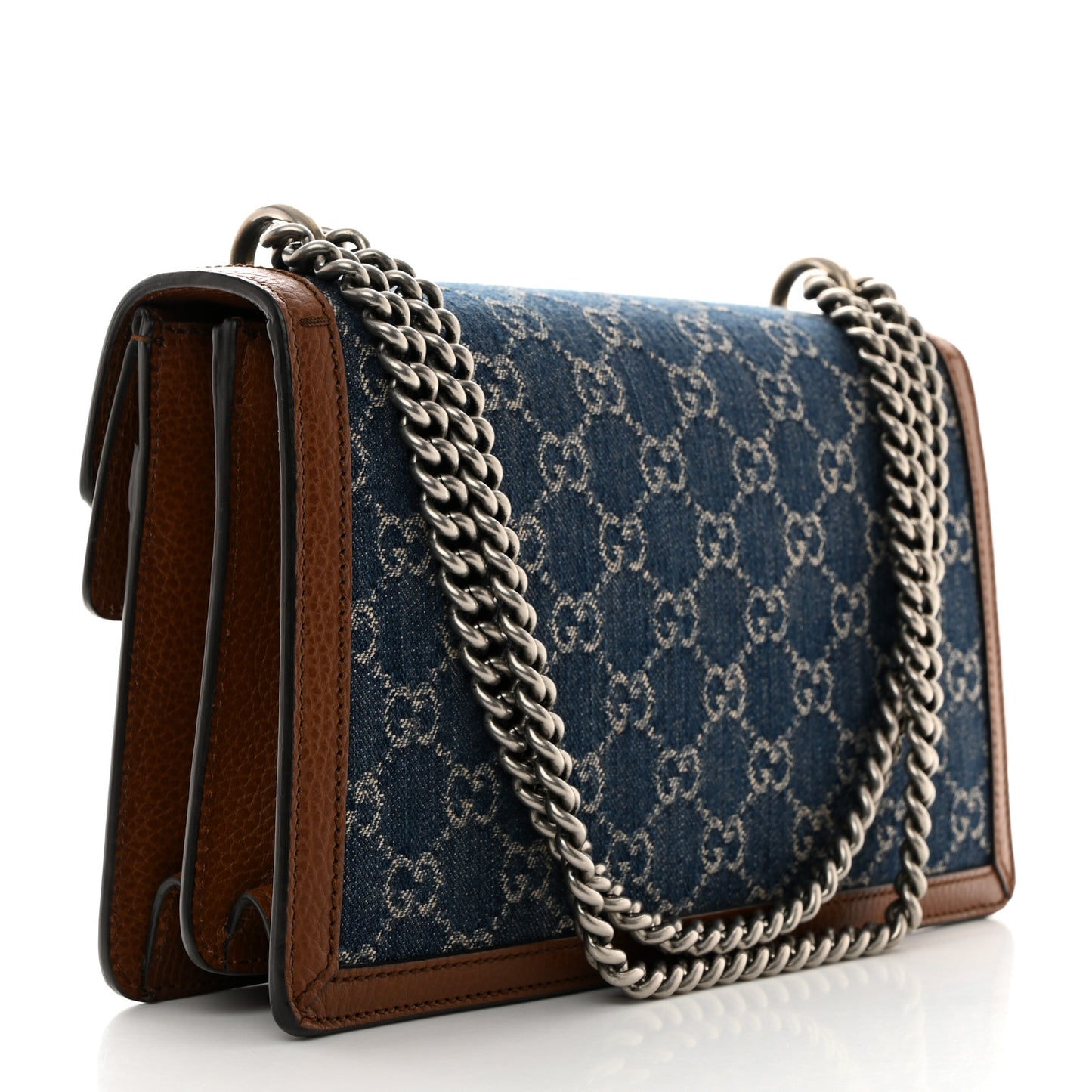 New Denim GG Monogram Dollar Calfskin Enamel Small Dionysus Shoulder Bag Blue Tea Cuir Epilog Electric Blue