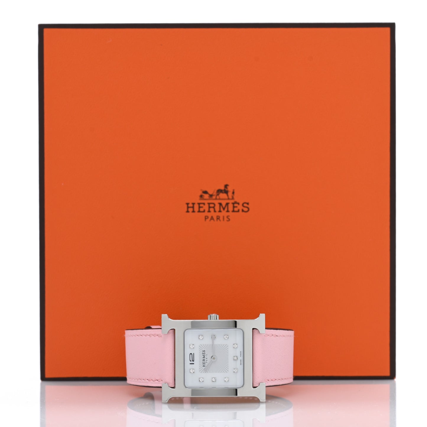 Stainless Steel Swift Diamond Mother of Pearl 26mm Heure H Hour Quartz Watch Rose Sakura